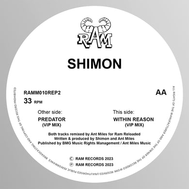 SHIMON - PREDATOR / WITHIN REASON - VIP MIXES - RAM RECORDS - RAM010REP2 - 12