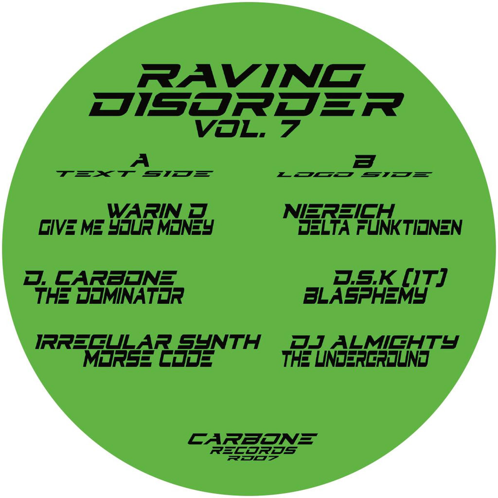 Various Artists - Carbone Records - Raving Disorder Vol. 7 - RD07 - 12" Vinyl - Hard Techno - German Import