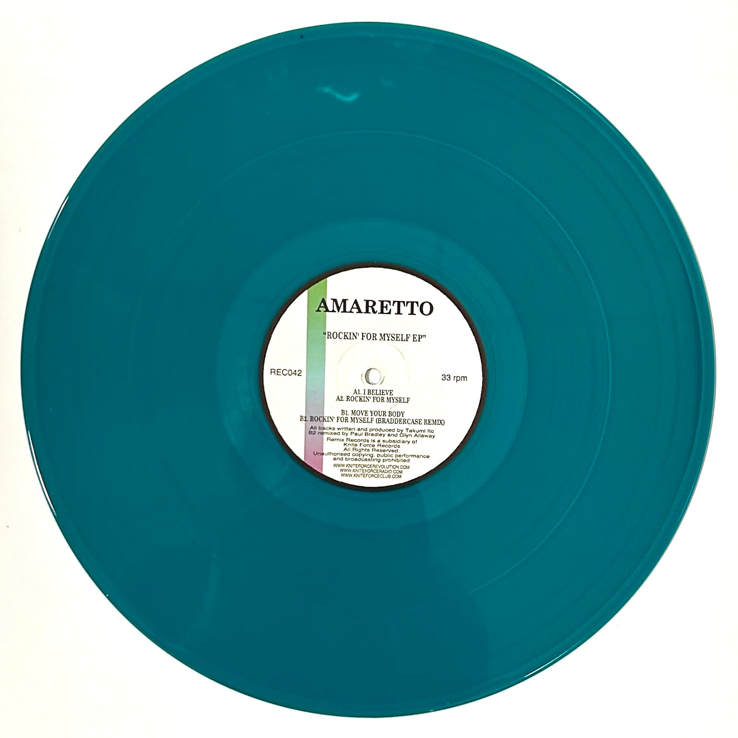 Amaretto - Rockin' For Myself EP - Remix Records - REC42 - Old Skool - 12" Turquoise Vinyl Version