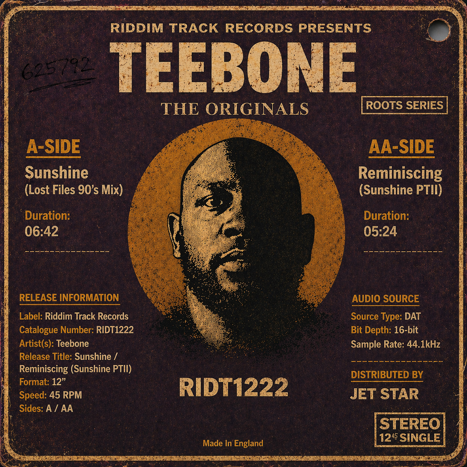 Teebone - Sunshine / Reminiscing - RIDT1222