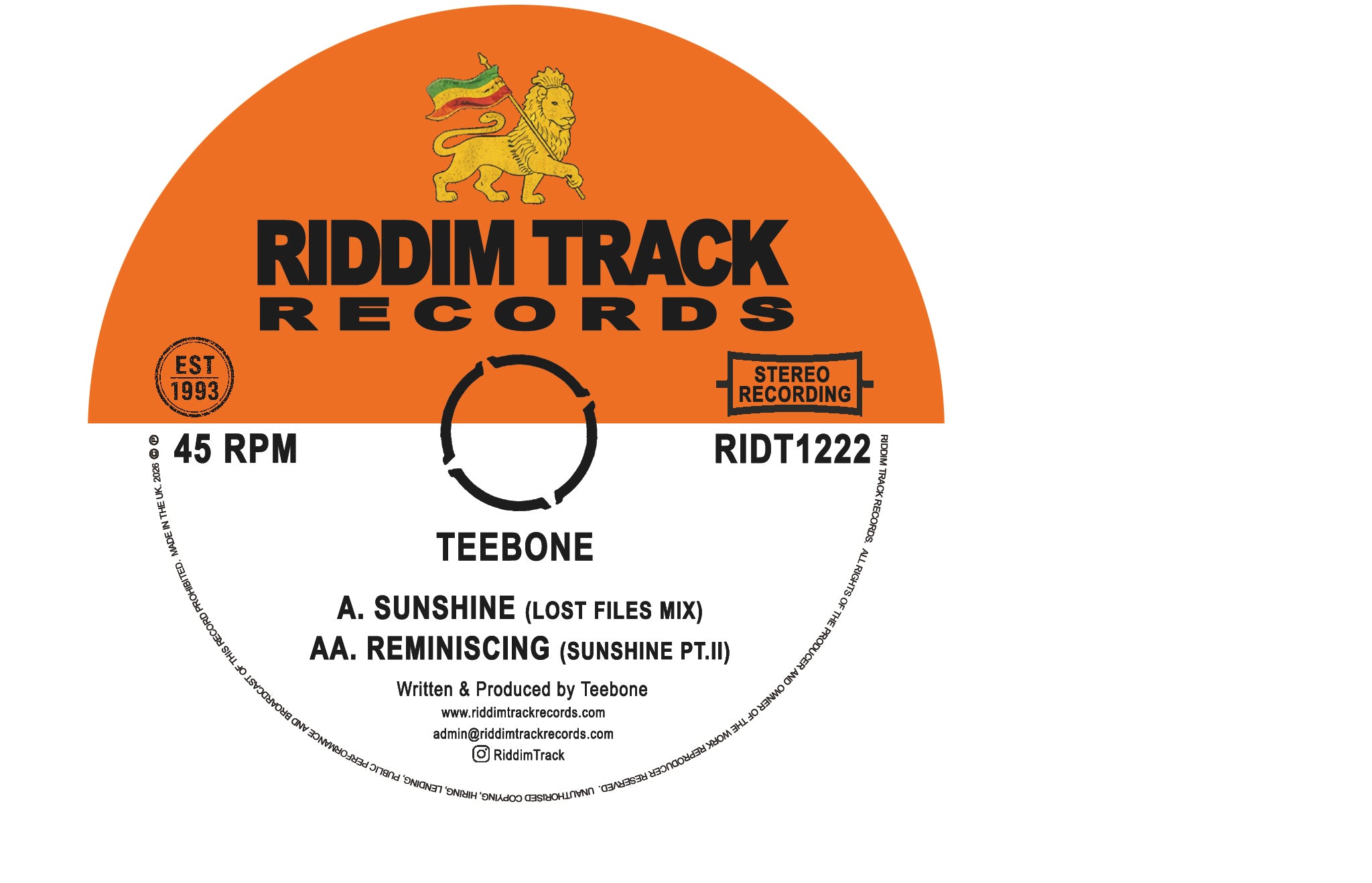 Teebone - Sunshine / Reminiscing - RIDT1222 label