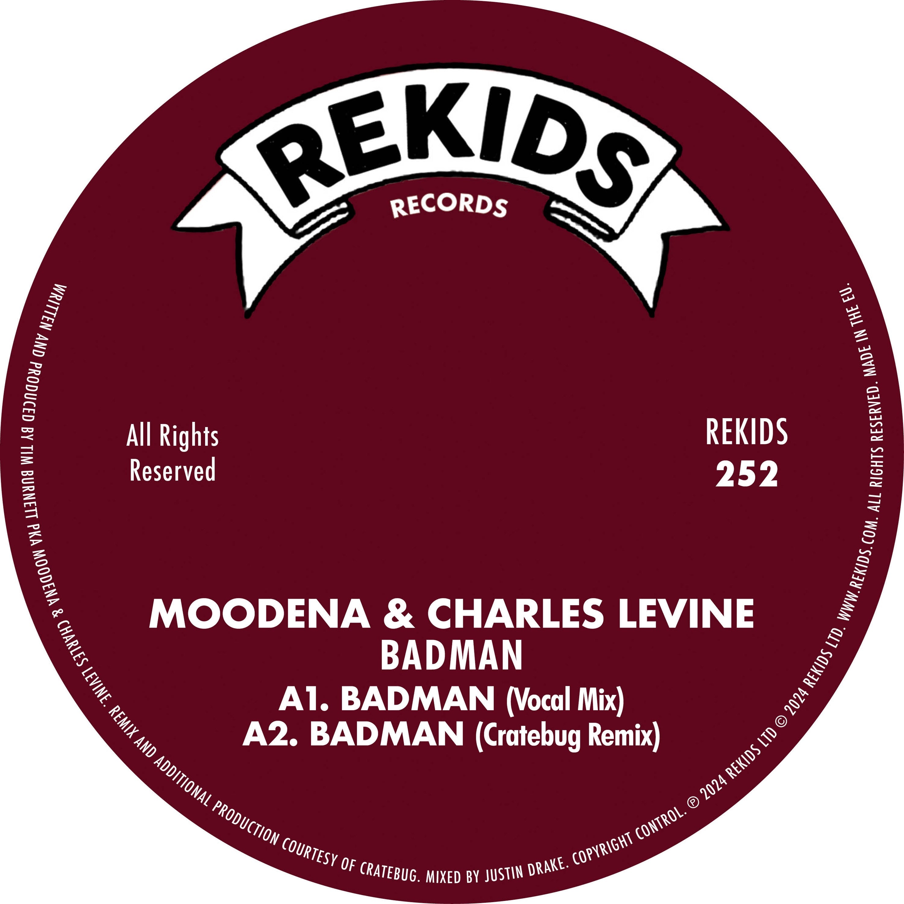 Moodena & Charles Levine - Rekids - Badman (Incl. Cratebug / Radio Slave Remixes) - REKIDS252 - 12" Vinyl - House, Tech House
