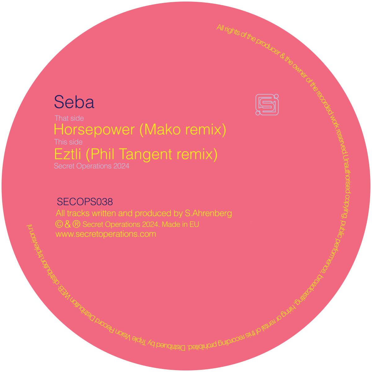 Seba - Secret Operations - Mako/Phil Tangent remixes - SECOPS038 - Swedish Import
