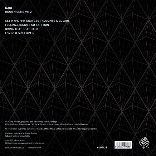 NJoi - Hidden Gems Vol. 2  Get Hype (Feat. Krayzee Thoughts & Luvain) /Feelings Inside (Feat. Saffron) -Food Music - 12" Vinyl - YUMNJ3