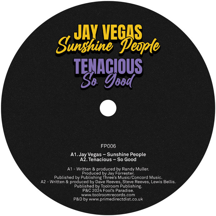 Jay Vegas, Tenacious, Sgt Slick - Fool’s Paradise Sampler Vol. 5 - Fool’s Paradise - FP006 - 12" Vinyl - House, Disco