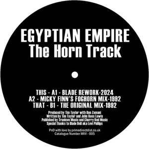 Egyptian Empire - The Horn Track 2024 inc Original/ Blade / Mickey Finn remixes - MISSILE VINTAGE  -  12" vinyl - MVV005