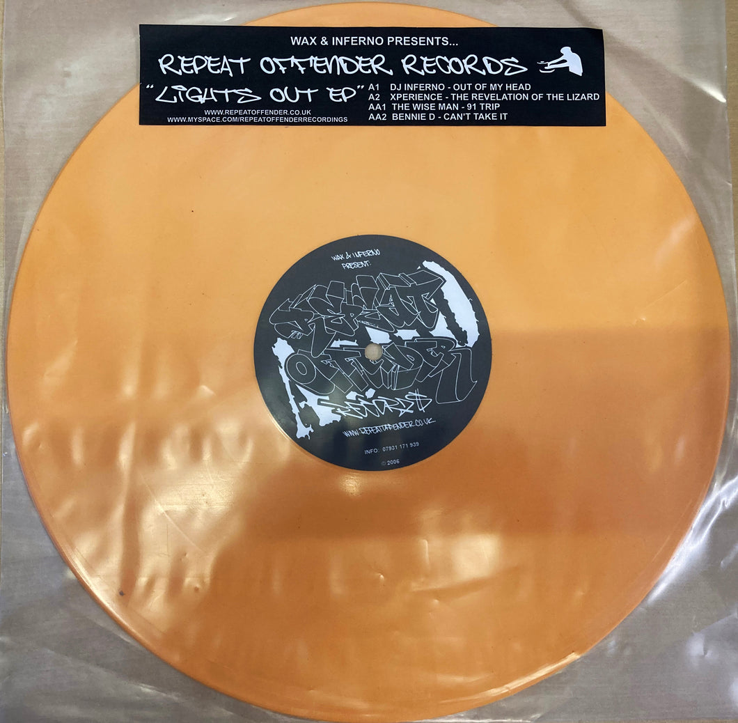 Repeat Offender Records -  Lights Out EP  . - The Wise Man/DJ Inferno/Xperience/Bennie D - ASBO004 - Strictly Limited Orange Vinyl 12