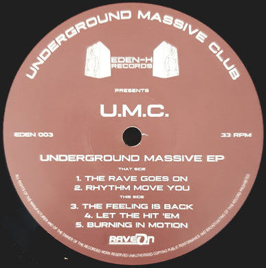 U.M.C. ‎– Underground Massive EP - Eden-Hardcore Records ‎– EDEN 003 5 track 12