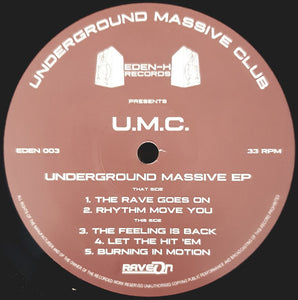 U.M.C. ‎– Underground Massive EP - Eden-Hardcore Records ‎– EDEN 003 5 track 12" vinyl