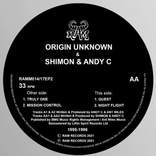 Ram Records - Origin Unknown/Shimon & Andy C 'Truly One / Mission Control / Quest / Night Flight' - 12