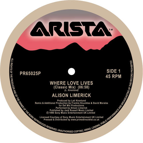 Alison Limerick - Where Love Lives - ARISTA RECORDS - PR65025P  - 12